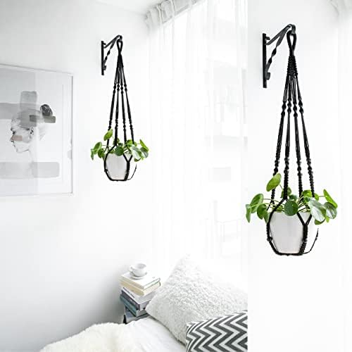 Mkono Macrame Plant Hanger Indoor 35 Inch Hanging Planter Basket Black 2Pc