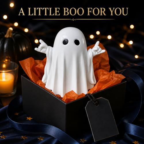 Halloween Ghost Figurine White Decorative Cute Ghost Ornaments Resin Spooky Ornaments for Holiday Home and Office Decorations