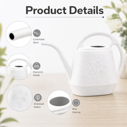 Fasmov 1-Gallon Plastic Watering Can with Comfortable Handle, Garden Watering Cans Long Spout for Indoor Outdoor Watering Plants (Gray White)
