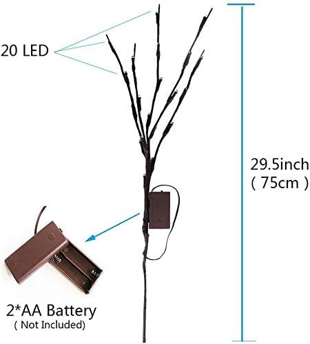 AMARS 2 Pack Lighted Branches Lights Battery Operated Twig Willow Decorative LED Branch for Vase Home Decoration 20leds (White)