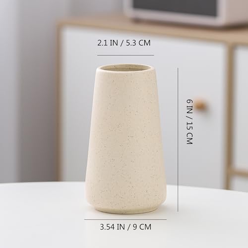 Simple Boho Ceramic Flower Vase for Home Decor (Beige,Small)