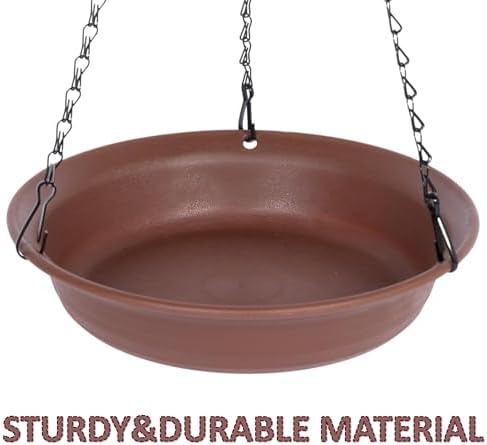 VUWEZ Hanging Bird Bath, Hanging Bird Water Feeder for Outdoors, Feeder Bowl, 1 Pack Birdbath Tray Accessories for Outside, Plastic Birdbaths Tray for Garden Patio Decoration (12", Chocolate)