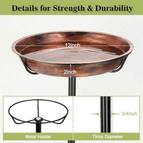 Gtongoko Metal Bird Bath for Outdoors, 34" Tall Bird Bath with 12" Removable Bowl, Heavy Duty 5-Prong Stable Base, Easy-to-Clean Heavy Duty Birdbath & Bird Feeder for Garden, Patio, Yard