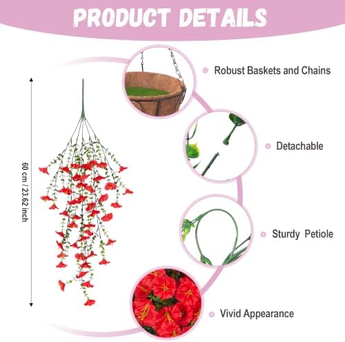Artificial Flowers with Hanging Basket, Outdoor Faux Plants UV Resistant