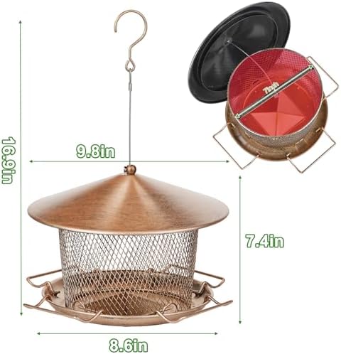 Bird Feeder for Outdoor Metal Hanging 9.8" Roof 4.5 LBs Capacity