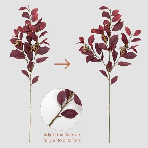 32" Artificial Burgundy Fall Euonymus Leaves Stems with Flower Seeds, 3 Pcs