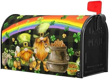 Gnomes St. Patrick's Day Magnetic Standard Size Mailbox Covers 18"X21" Green Shamrock Gold Coins Mailbox Cover Holiday Mailbox Wrap Post Letter Box Cover for St Patricks Home Garden Outdoor Decor