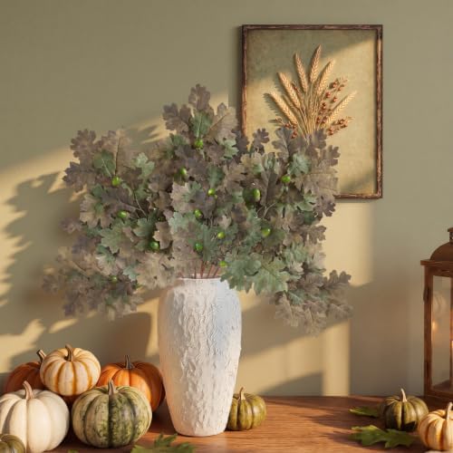 Wavwavw 6 Pcs 32'' Fall Artificial Oak Leaves Stem Fake Oak Branch Decor
