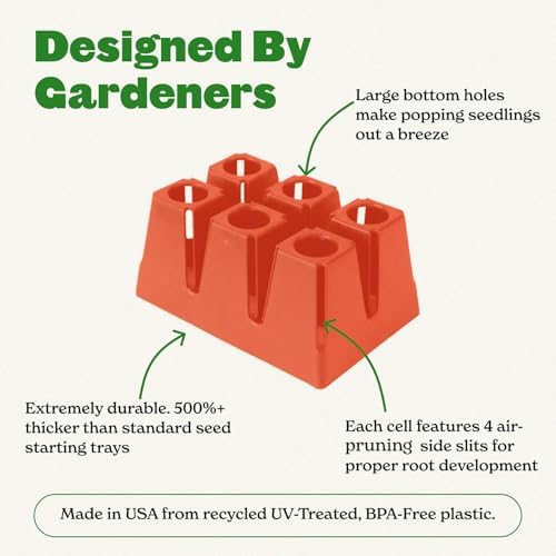 Epic Gardening Reusable Seed Starter Tray - Easy Watering Seed Starting Trays - Gardener Friendly Plant Trays for Seedlings | UV-Treated & BPA-Free -6-Cell Seed Starting Trays - 6 Trays/Terracotta