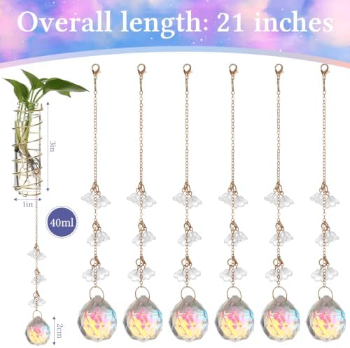 6 Pcs Plant Propagation Station Colorful Crystal Suncatcher, Handmade Boho Rooting Vase, Hanging Window Plant Propagator Stations Suncatcher with Chain Pendant Ornament Balls (Flower)