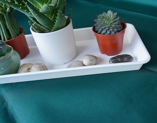 VUWEZ 2 Pack Plastic Plant Saucer, Rectangular, Indoors Outdoor, Water Drip Tray for Planter, Windowsill (6 X 11 Inch, Creamy White)