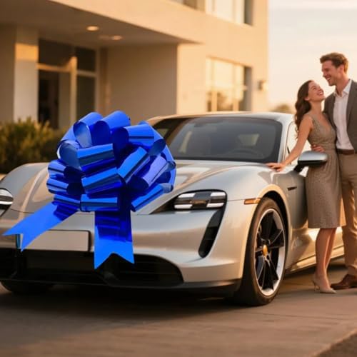 Big Car Bow, 16 Inch Huge Blue Bow for Car Bike Gift Birthday House Decor