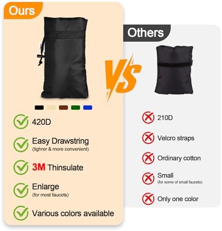 Enlarge Outdoor Faucet Cover for Winter Freeze Protection, 3M Thinsulate, 10"H x 6.3"W Hose Bib for Wall Taps Outside, Waterproof & Frost Free Insulated Spigot, 2 Pcs Faucet Socks - Sand