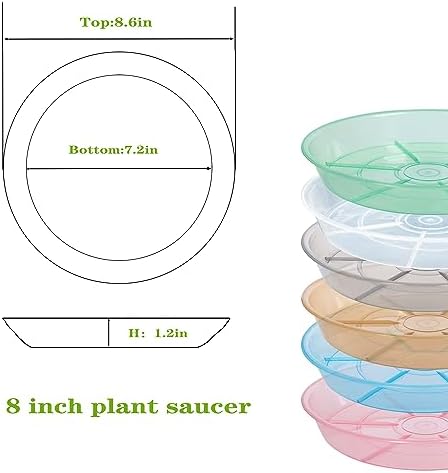 6 Pack Plant Saucer Drip Tray 7 8 inch, Plant Drainage Trays, Heavy Sturdy Plastic Planter Flower Pot Saucers for Indoor Outdoor Garden, Plant Water Drip Trays for pots (8", Grey)