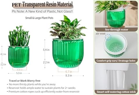 Melphoe Self Watering Pots for Indoor Plants Planter, 8.3/5.3 Inch 2 Pack Planters Self Watering Plant Pots for Flower, Houseplants, Succulent, African Violets and Cactus with Drainage