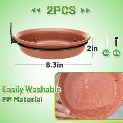Alphatool Fence Bird Feeders Tray, 8.3'' Dia., Brown, 2 Pcs