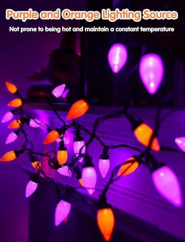 SUNSGNE 26FT Orange and Purple Halloween String Lights, 50 LED Bulbs