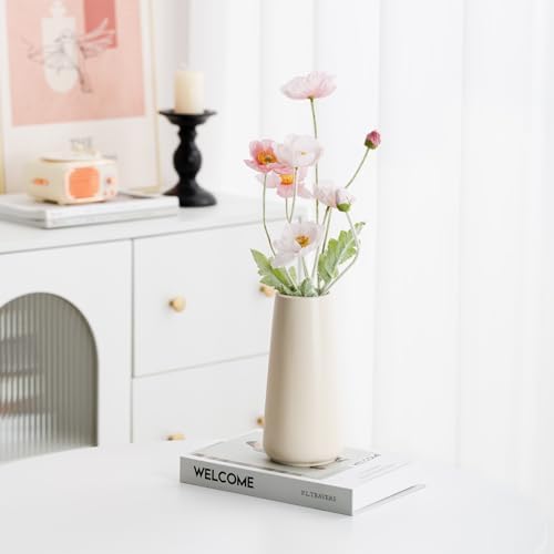 Simple Boho Ceramic Flower Vase for Home Decor (Beige,Big)