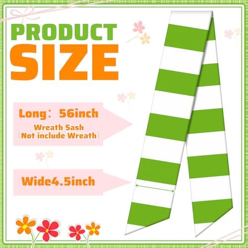 Wreath Sash for Front Door 4.5'' x 56'' Green White Striped