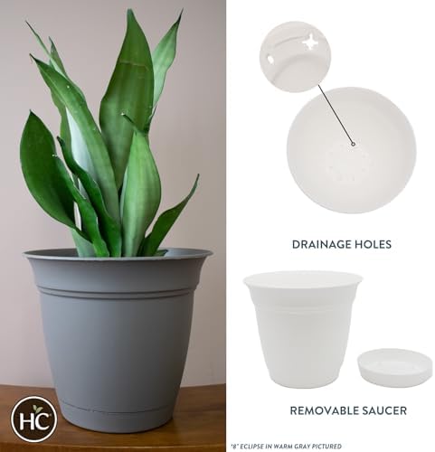 The HC Companies Eclipse Round Planter Pot, 8 Inch, White, 6-Pack