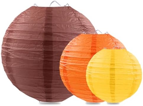 Fall Paper Lanterns, Yellow Orange Brown Thanksgiving Hanging Paper Lanterns for Autumn Harvest Birthday Bridal Shower Baby Shower Party Decor (9 PCS)
