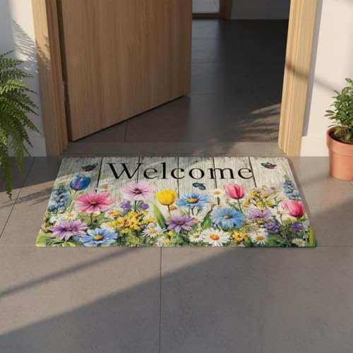 Welcome Mat 17x29 Inch Spring Summer Front Door Mat, Flower