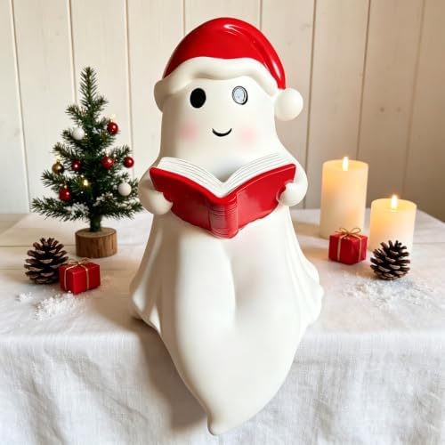 Christmas Reading Ghost Figurine Xmas Hat Spooky Glow in the Dark Statues