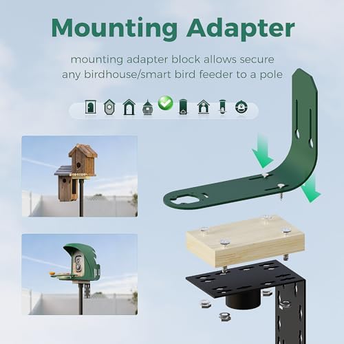 76'' Inch Heavy-Duty Bird Feeder Pole,1'' Thick Rustproof, Adjustable Height,Universal Mount Kit for Bird Feeder Cameras&Houses (Adapter Included)