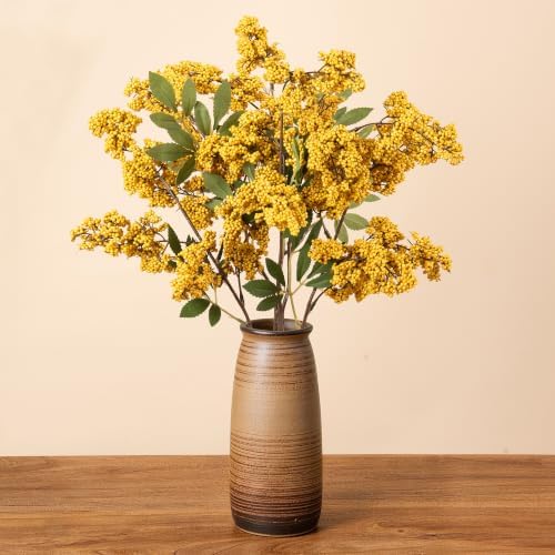 2 Pcs 31" Artificial Berry Stems, Faux Nandina Berries, Yellow