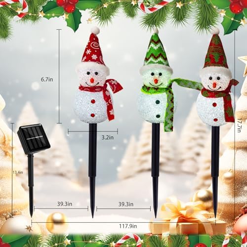 Solar Christmas Snowman Pathway Lights Outdoor Decoration, 3 Pack