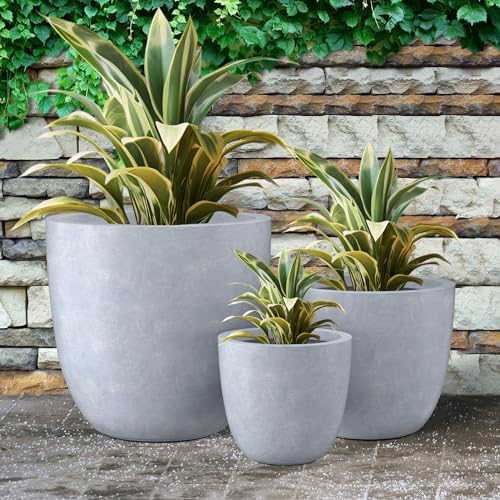 Kante Set of 3 Blue Gray Concrete Bowl Round Planters for Modern Home