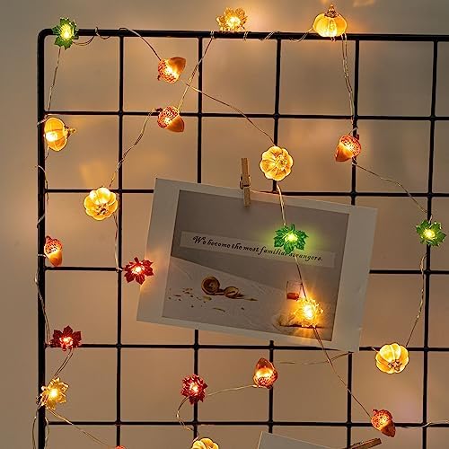 Thanksgiving Lights 10FT 30 LED Fall Lights 3D Pumpkin Maple Leaf Acorn