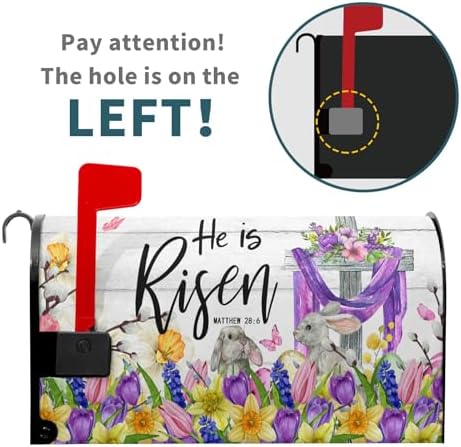 He is Risen Easter Cross Christian Mailbox Cover Magnetic Large Size 25x21in Religious Spring Lily Flower Decorative Mailbox Wrap Decals Easter Bunnies Rabbit Post Letter Box Cover for Garden Yard
