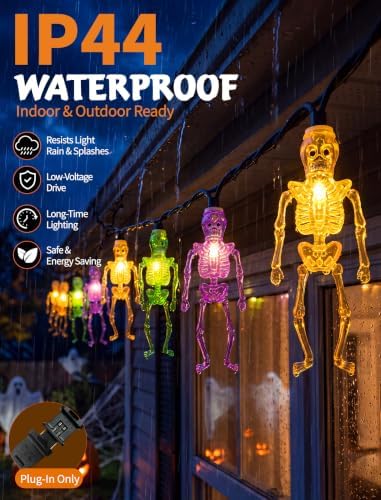 Abeja Halloween Skull String Lights Outdoor,Multicolor LED Skeleton Lights