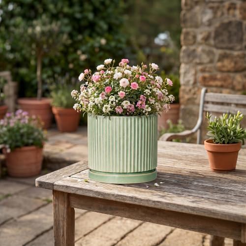 6 Inch Planter, Ceramic Plant Pots, Round Pots for Plants, Green