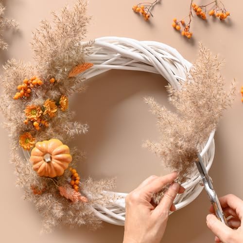 MALOKI 12 Inch Grapevine Wreaths DIY Plain Rattan Door Wreaths, White