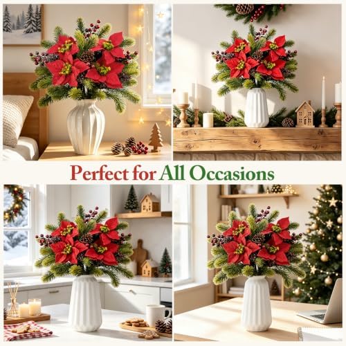 6pcs Christmas Flowers Artificial Poinsettia for Christmas Decor
