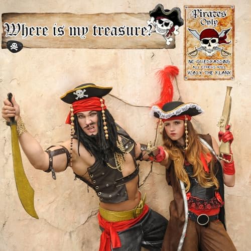 Halloween Decorations Outdoor Pirate Metal Signs 12"x8", Pirates Only NO TRESPASSING ALL OTHERS WILL WALK THE PLANK, Halloween Pirate Theme Party Patio, lawn and garden court yard signs Decor
