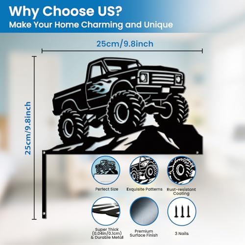 CUTHOLLOW Monster Truck Door Topper Sign Metal Wall Art Decor