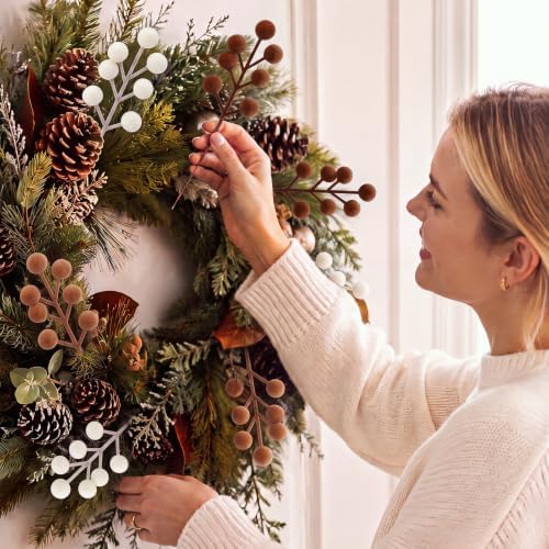 48 Pcs Brown Beige 6.5 Inch Christmas Holly Berry Stems