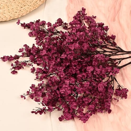 5 Pcs Fall Flowers, Real Touch Babys Breath Artificial Flowers, Burgundy