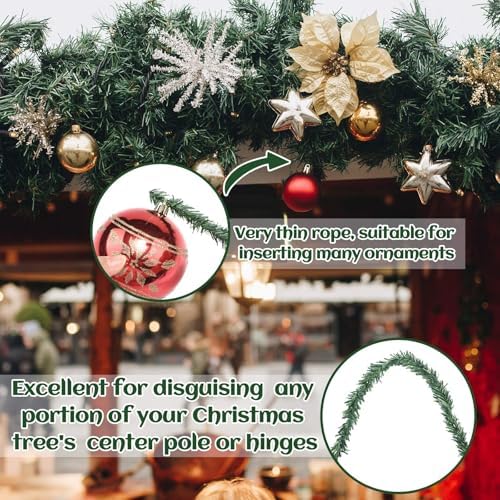 Jutom 100 Ft 0.58 Inch Christmas Miniature Artificial Pine Garlands Mini Pine Greenery Roping Garlands Mini Thin Wired Stems for Christmas Crafts Holiday Outdoor Decor (Green)