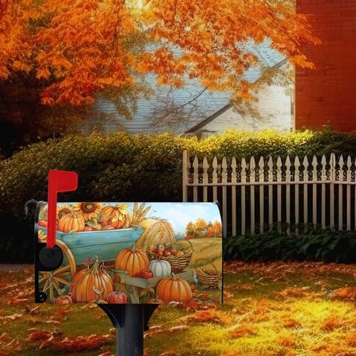 Fall Pumpkins Mailbox Covers Magnetic Standard Size 21 X 18 Inch Autumn Harvest Sunflower Mailbox Wraps Cover Farmhouse Seasonal Letterbox Covers for Garden Yard Outdoor Decor