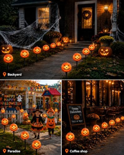 10.5FT Halloween Pumpkin Pathway Lights, 5PK C7 LED Pumpkin Stakes Lights