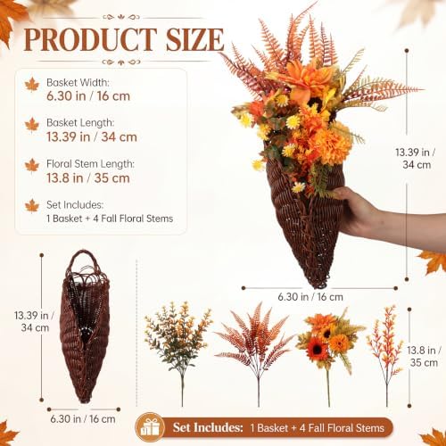 Fall Cornucopia Basket, Hanging Horn of Plenty for Front Door