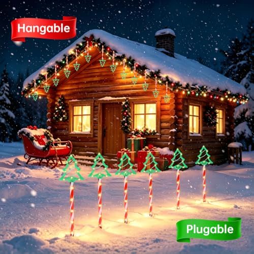 Solar Christmas Tree Pathway Lights Outdoor, 20 Pack Tree Candy Cane Lights