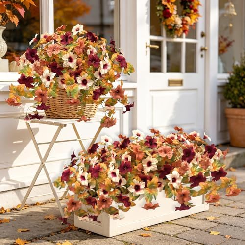 Ouddy Decor Artificial Fall Flowers for Outdoors Decor, Orange Brown, 2 Pcs