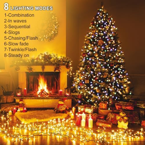 kemooie 500 LED Christmas Lights, 164FT 8 Lighting Mode with Memory Plug in Waterproof Christmas Lights Outdoor, for Birthday Christmas Tree Wedding Party Garden Balcony Decorations (Warm White)