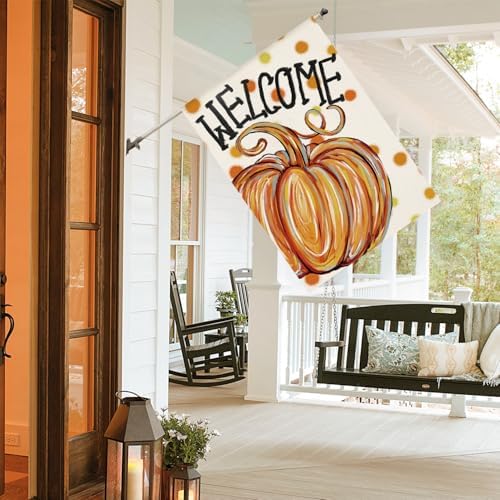 AVOIN colorlife Welcome Pumpkin Fall House Flag 28x40 Inch for Outside