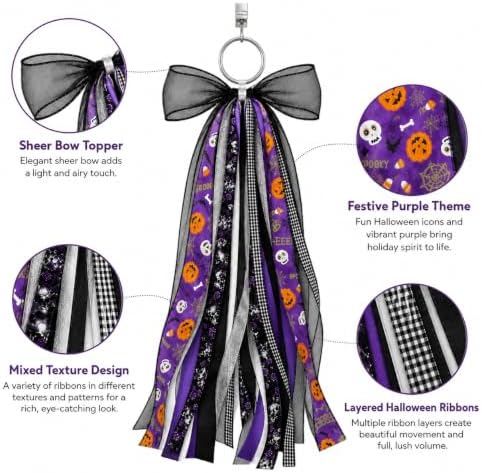Halloween Wreath Sash Front Door Ribbon Bow Purple Streamer Decor